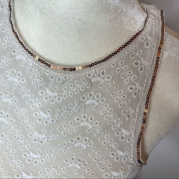 American Eagle, Sequin Trim Boho Eyelet Tank Top Peplum Swing Babydoll Tank XS - Picture 3 of 12